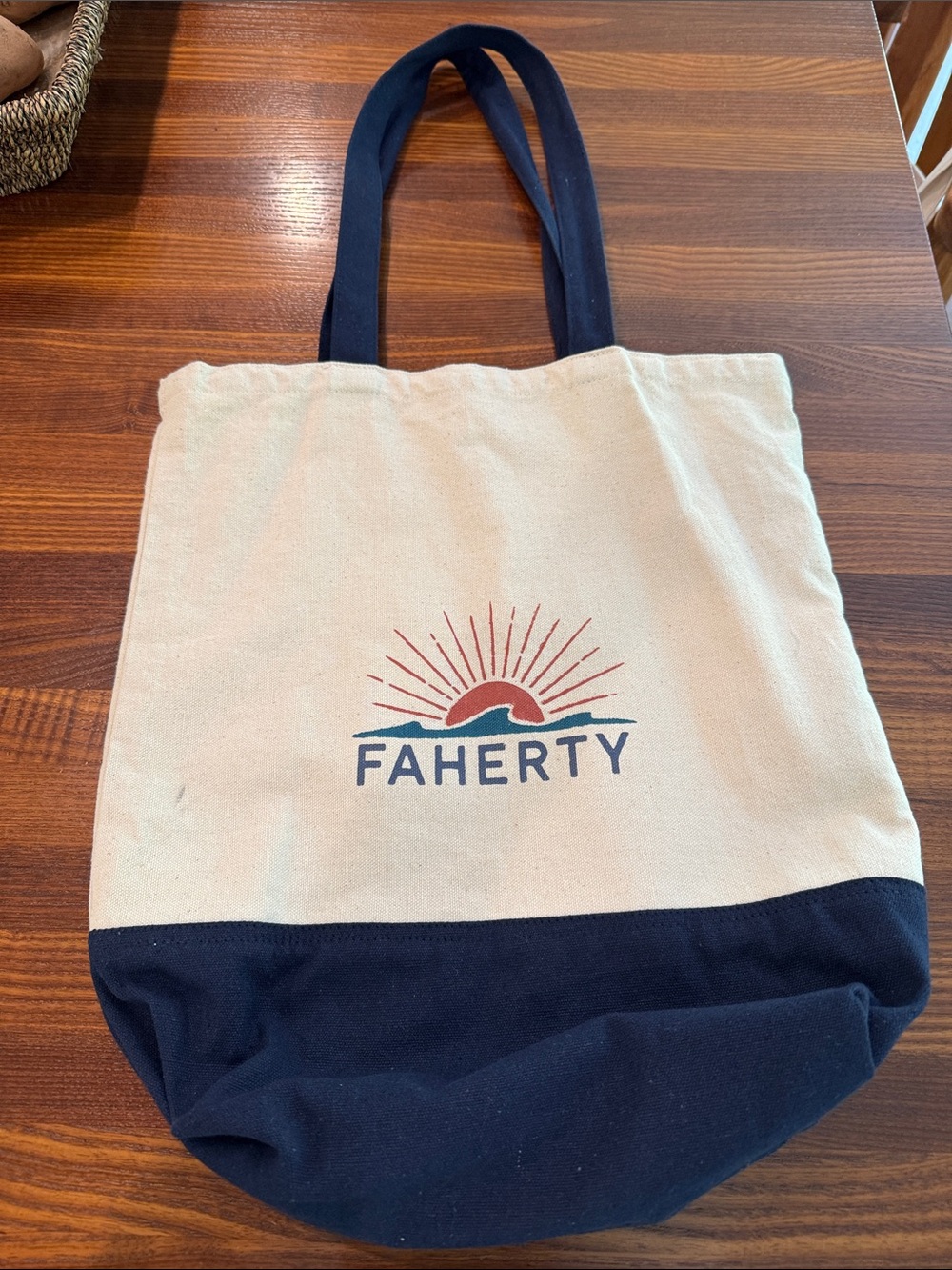Faherty Two-Tone Canvas Tote — Natural & Navy